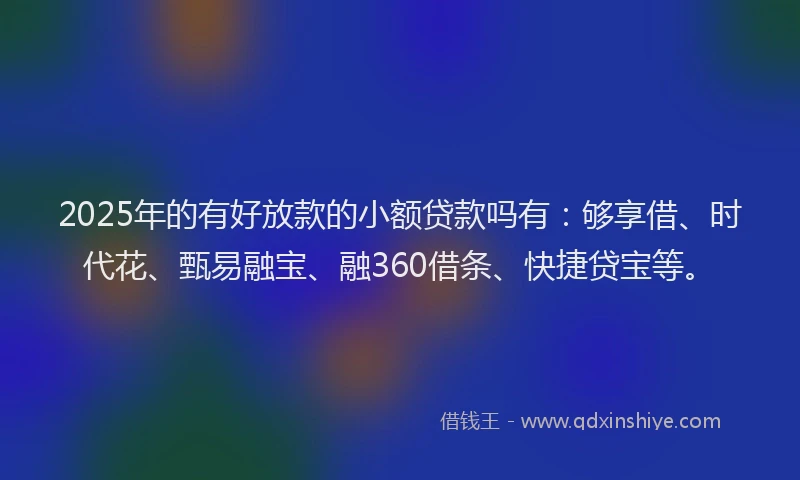 2025年的有好放款的小额贷款吗有：够享借、时代花、甄易融宝、融360借条、快捷贷宝等。