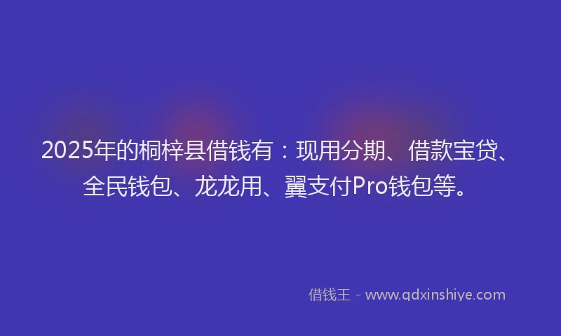2025年的桐梓县借钱有：现用分期、借款宝贷、全民钱包、龙龙用、翼支付Pro钱包等。
