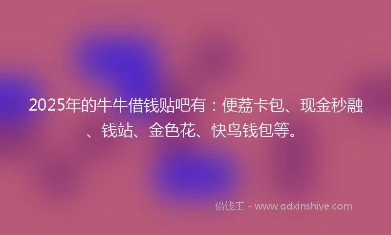 2025年的牛牛借钱贴吧有：便荔卡包、现金秒融、钱站、金色花、快鸟钱包等。