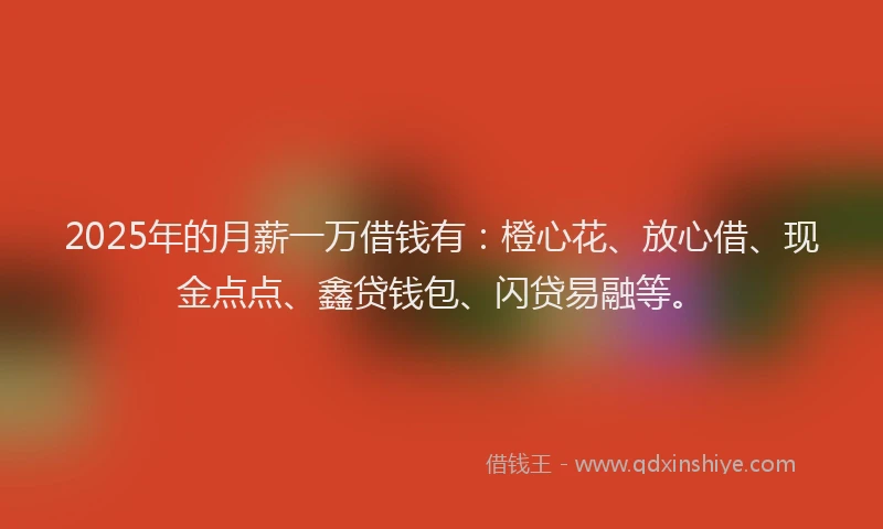2025年的月薪一万借钱有：橙心花、放心借、现金点点、鑫贷钱包、闪贷易融等。