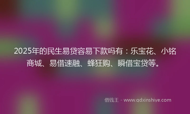 2025年的民生易贷容易下款吗有：乐宝花、小铭商城、易借速融、蜂狂购、瞬借宝贷等。