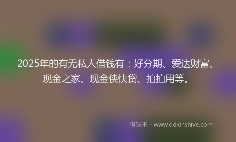 2025年的有无私人借钱有：好分期、爱达财富、现金之家、现金侠快贷、拍拍用等。