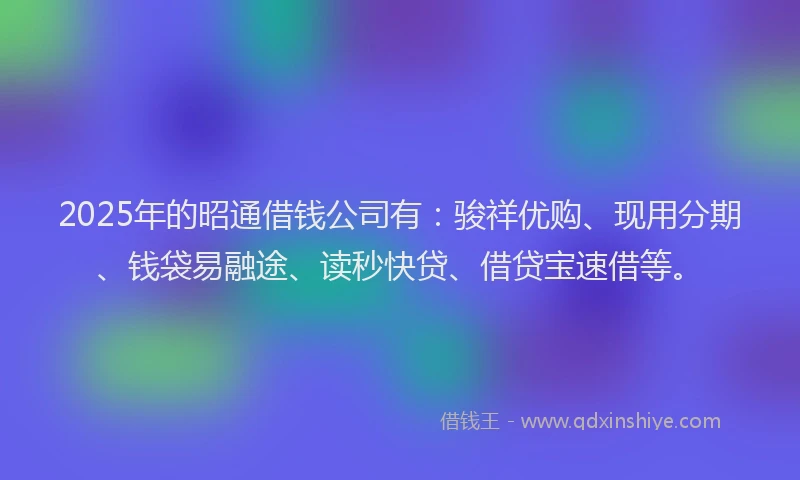 2025年的昭通借钱公司有：骏祥优购、现用分期、钱袋易融途、读秒快贷、借贷宝速借等。