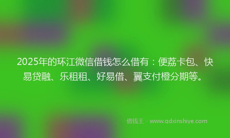 2025年的环江微信借钱怎么借有：便荔卡包、快易贷融、乐租租、好易借、翼支付橙分期等。