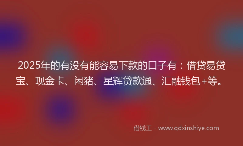 2025年的有没有能容易下款的口子有：借贷易贷宝、现金卡、闲猪、星辉贷款通、汇融钱包+等。