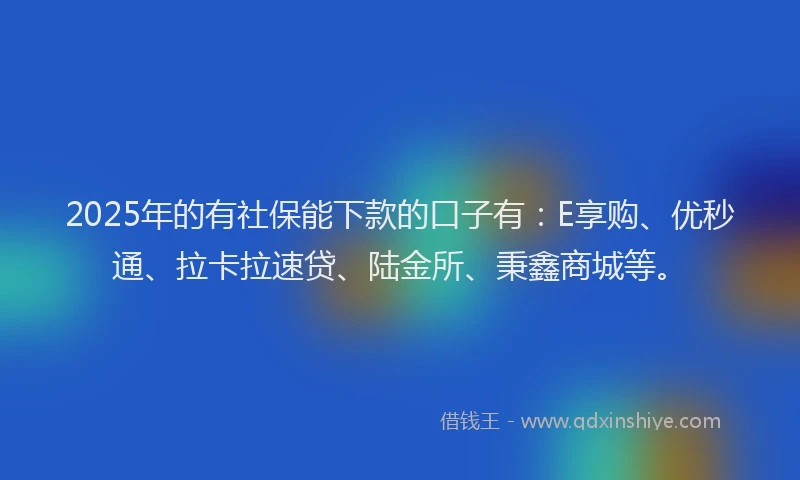 2025年的有社保能下款的口子有：E享购、优秒通、拉卡拉速贷、陆金所、秉鑫商城等。