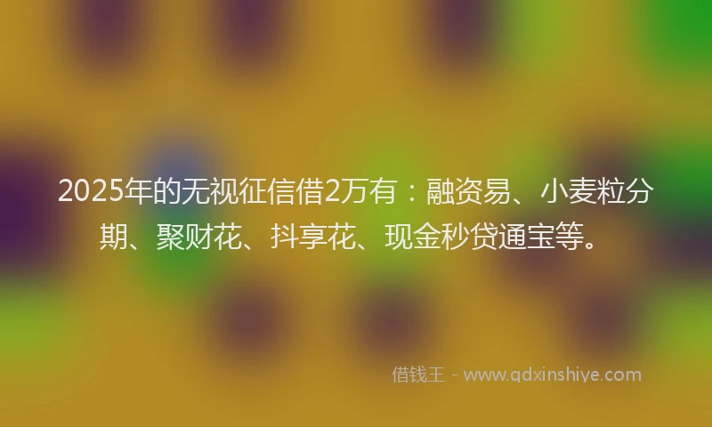 2025年的无视征信借2万有：融资易、小麦粒分期、聚财花、抖享花、现金秒贷通宝等。