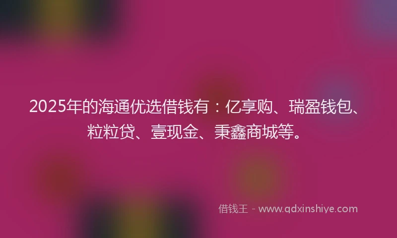2025年的海通优选借钱有：亿享购、瑞盈钱包、粒粒贷、壹现金、秉鑫商城等。