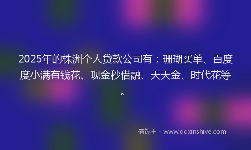 2025年的株洲个人贷款公司有：珊瑚买单、百度度小满有钱花、现金秒借融、天天金、时代花等。