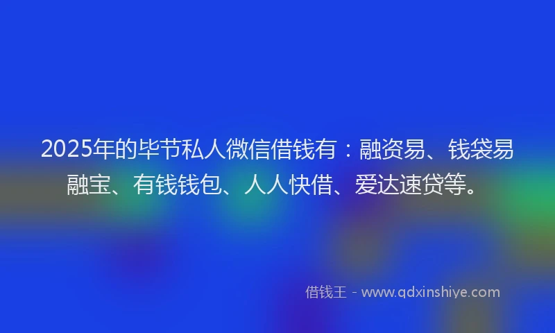 2025年的毕节私人微信借钱有：融资易、钱袋易融宝、有钱钱包、人人快借、爱达速贷等。