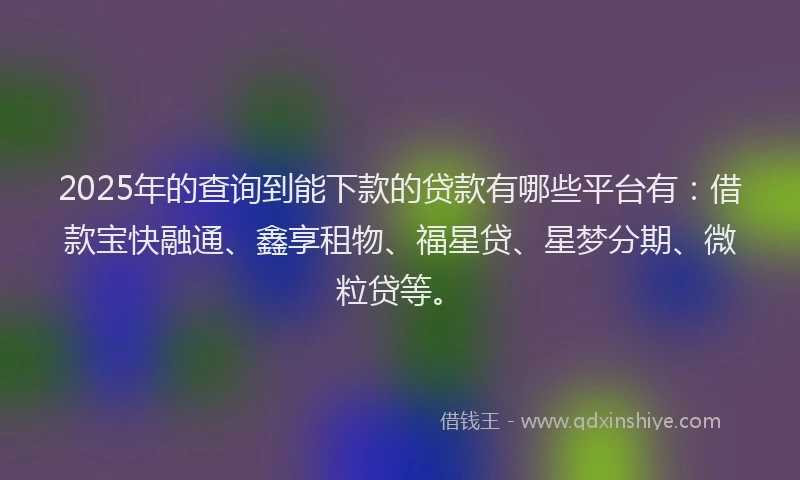 2025年的查询到能下款的贷款有哪些平台有：借款宝快融通、鑫享租物、福星贷、星梦分期、微粒贷等。