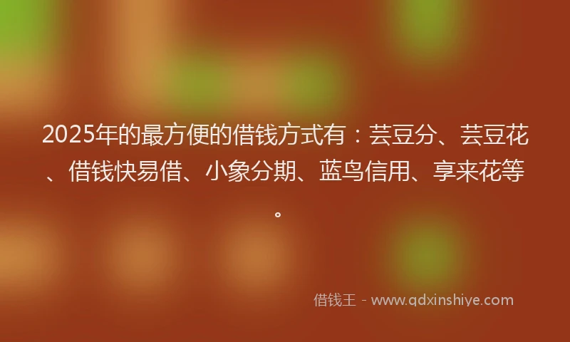 2025年的最方便的借钱方式有：芸豆分、芸豆花、借钱快易借、小象分期、蓝鸟信用、享来花等。