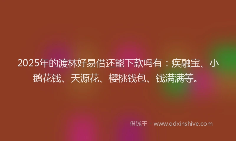 2025年的渡林好易借还能下款吗有：疾融宝、小鹅花钱、天源花、樱桃钱包、钱满满等。