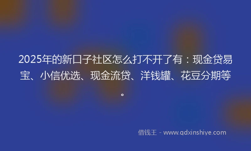 2025年的新口子社区怎么打不开了有：现金贷易宝、小信优选、现金流贷、洋钱罐、花豆分期等。