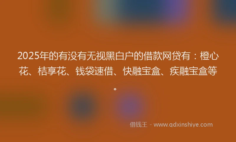 2025年的有没有无视黑白户的借款网贷有：橙心花、桔享花、钱袋速借、快融宝盒、疾融宝盒等。