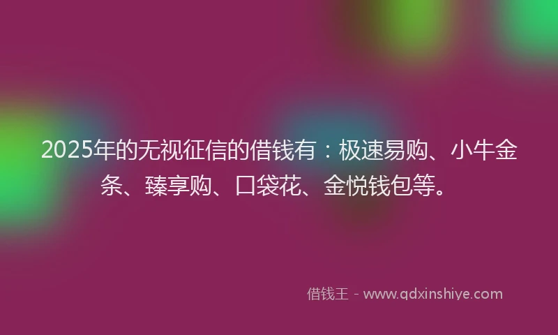 2025年的无视征信的借钱有：极速易购、小牛金条、臻享购、口袋花、金悦钱包等。