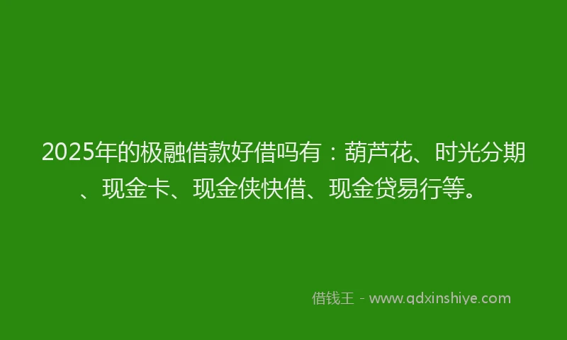 2025年的极融借款好借吗有：葫芦花、时光分期、现金卡、现金侠快借、现金贷易行等。