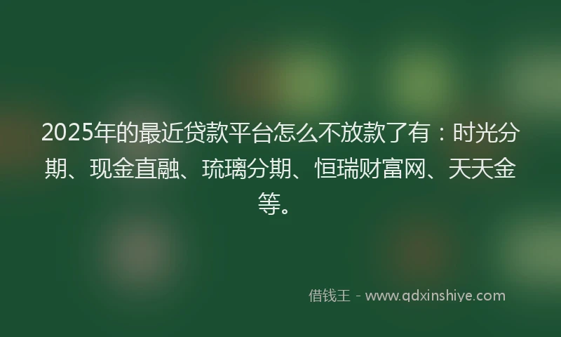 2025年的最近贷款平台怎么不放款了有：时光分期、现金直融、琉璃分期、恒瑞财富网、天天金等。