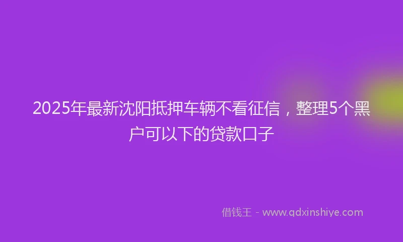 2025年最新沈阳抵押车辆不看征信，整理5个黑户可以下的贷款口子