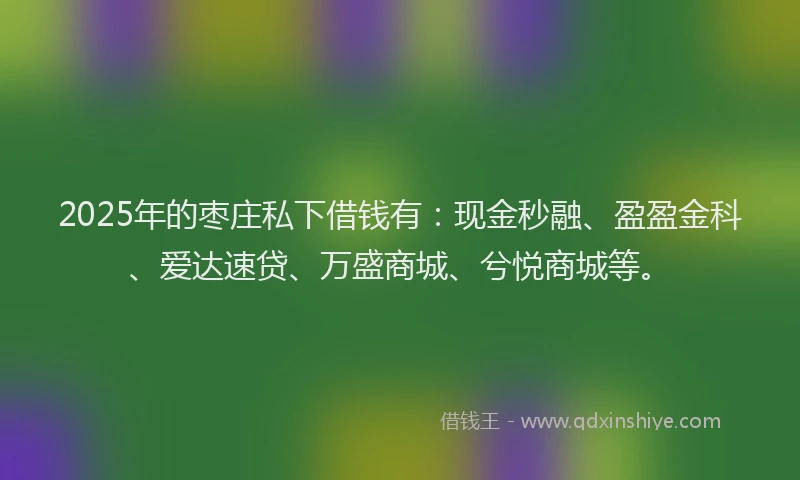 2025年的枣庄私下借钱有：现金秒融、盈盈金科、爱达速贷、万盛商城、兮悦商城等。