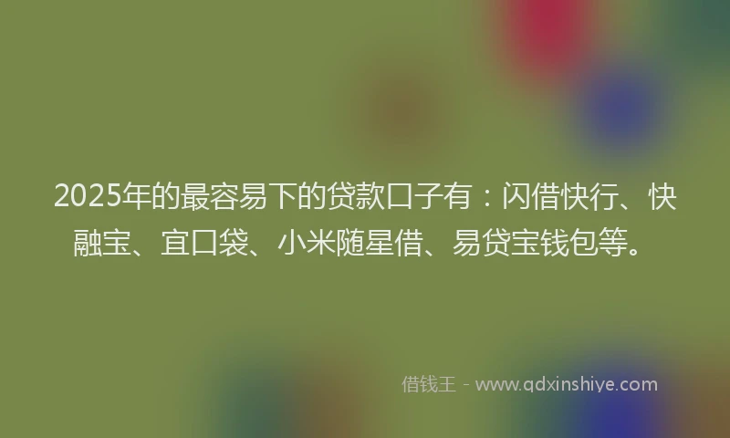 2025年的最容易下的贷款口子有：闪借快行、快融宝、宜口袋、小米随星借、易贷宝钱包等。