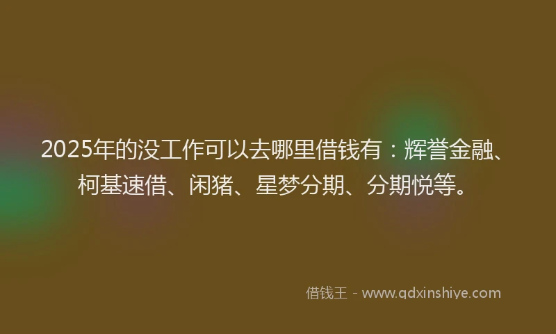 2025年的没工作可以去哪里借钱有：辉誉金融、柯基速借、闲猪、星梦分期、分期悦等。