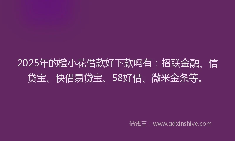 2025年的橙小花借款好下款吗有：招联金融、信贷宝、快借易贷宝、58好借、微米金条等。
