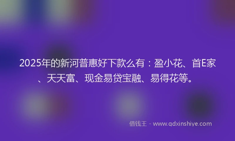 2025年的新河普惠好下款么有：盈小花、首E家、天天富、现金易贷宝融、易得花等。