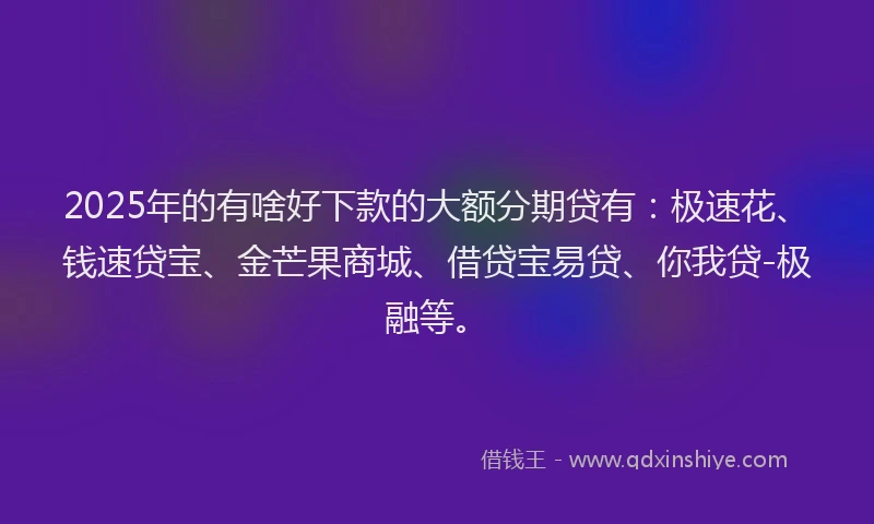 2025年的有啥好下款的大额分期贷有：极速花、钱速贷宝、金芒果商城、借贷宝易贷、你我贷-极融等。
