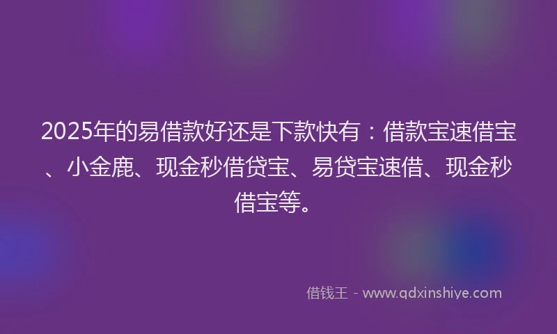 2025年的易借款好还是下款快有：借款宝速借宝、小金鹿、现金秒借贷宝、易贷宝速借、现金秒借宝等。