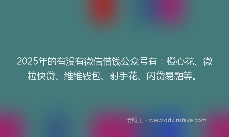 2025年的有没有微信借钱公众号有：橙心花、微粒快贷、维维钱包、射手花、闪贷易融等。