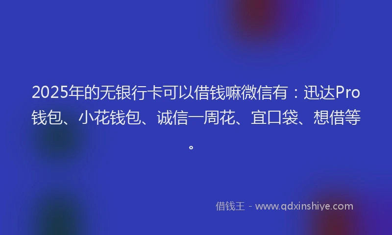 2025年的无银行卡可以借钱嘛微信有：迅达Pro钱包、小花钱包、诚信一周花、宜口袋、想借等。