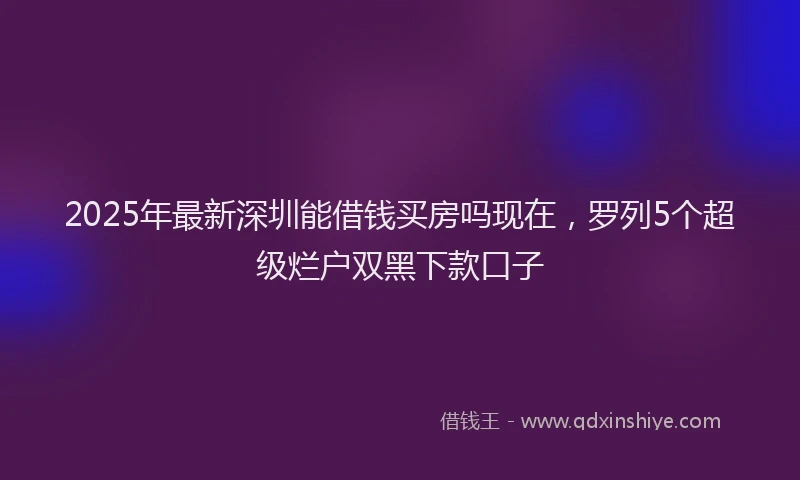 2025年最新深圳能借钱买房吗现在，罗列5个超级烂户双黑下款口子