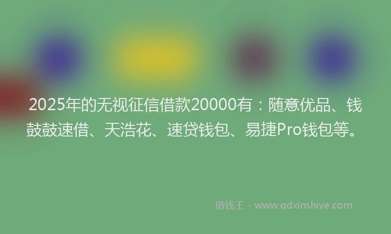 2025年的无视征信借款20000有：随意优品、钱鼓鼓速借、天浩花、速贷钱包、易捷Pro钱包等。