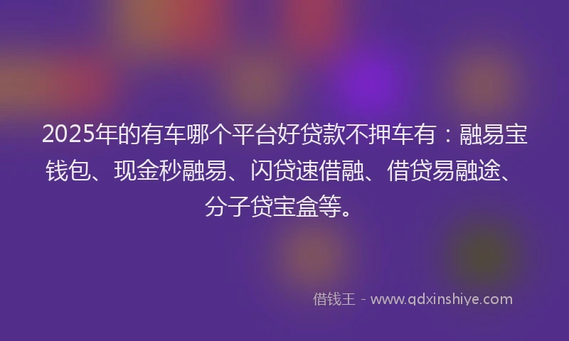 2025年的有车哪个平台好贷款不押车有：融易宝钱包、现金秒融易、闪贷速借融、借贷易融途、分子贷宝盒等。