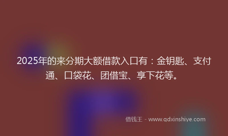 2025年的来分期大额借款入口有：金钥匙、支付通、口袋花、团借宝、享下花等。