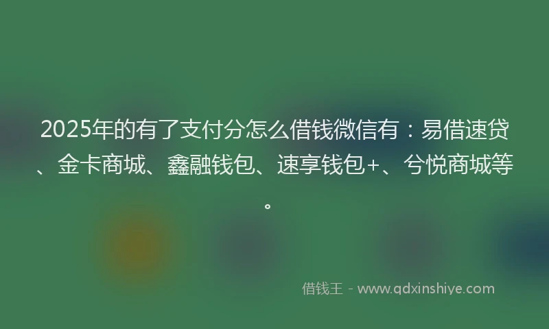 2025年的有了支付分怎么借钱微信有：易借速贷、金卡商城、鑫融钱包、速享钱包+、兮悦商城等。