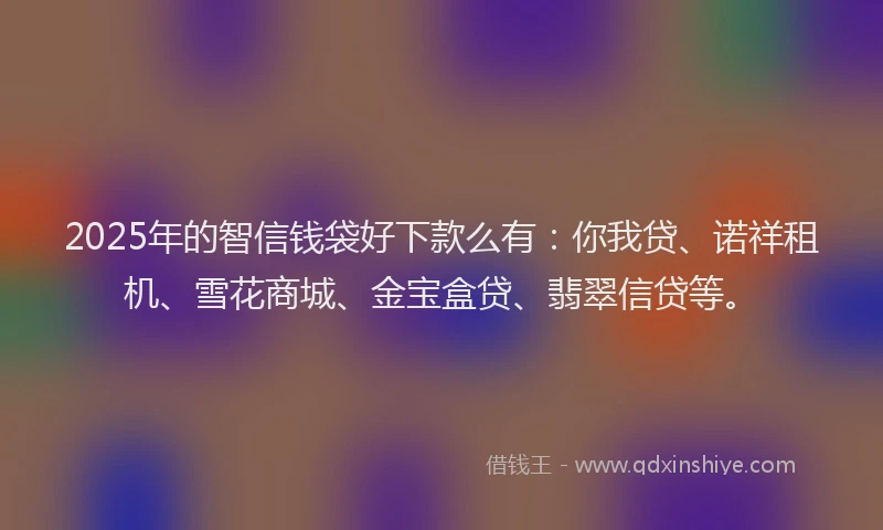 2025年的智信钱袋好下款么有：你我贷、诺祥租机、雪花商城、金宝盒贷、翡翠信贷等。