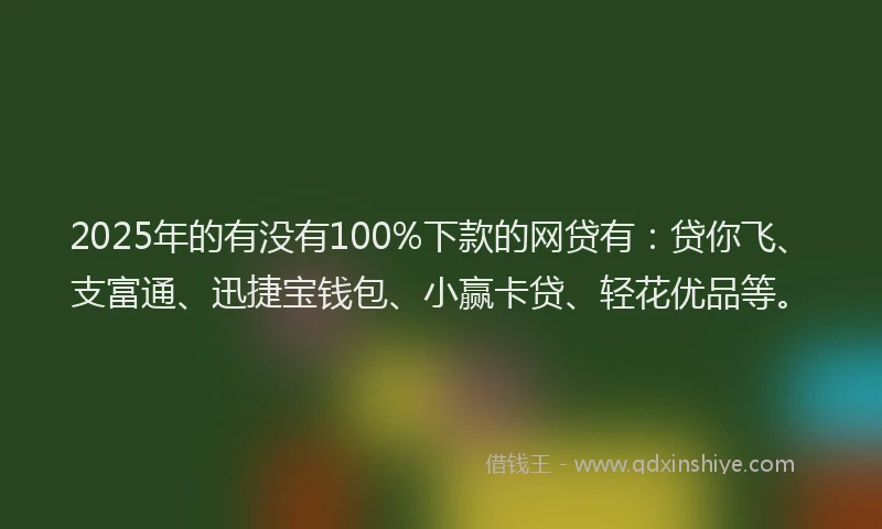 2025年的有没有100%下款的网贷有：贷你飞、支富通、迅捷宝钱包、小赢卡贷、轻花优品等。