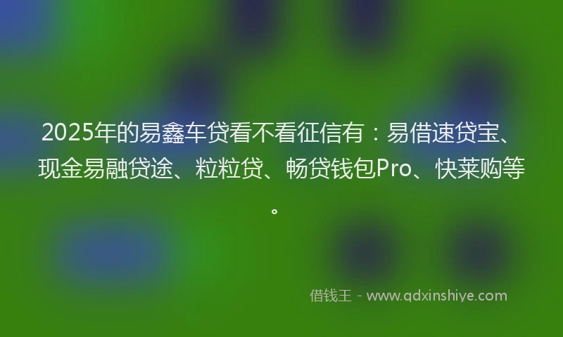 2025年的易鑫车贷看不看征信有：易借速贷宝、现金易融贷途、粒粒贷、畅贷钱包Pro、快莱购等。