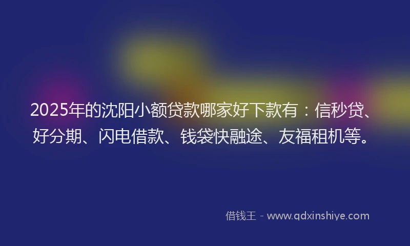 2025年的沈阳小额贷款哪家好下款有：信秒贷、好分期、闪电借款、钱袋快融途、友福租机等。