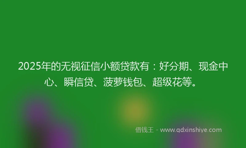 2025年的无视征信小额贷款有：好分期、现金中心、瞬信贷、菠萝钱包、超级花等。