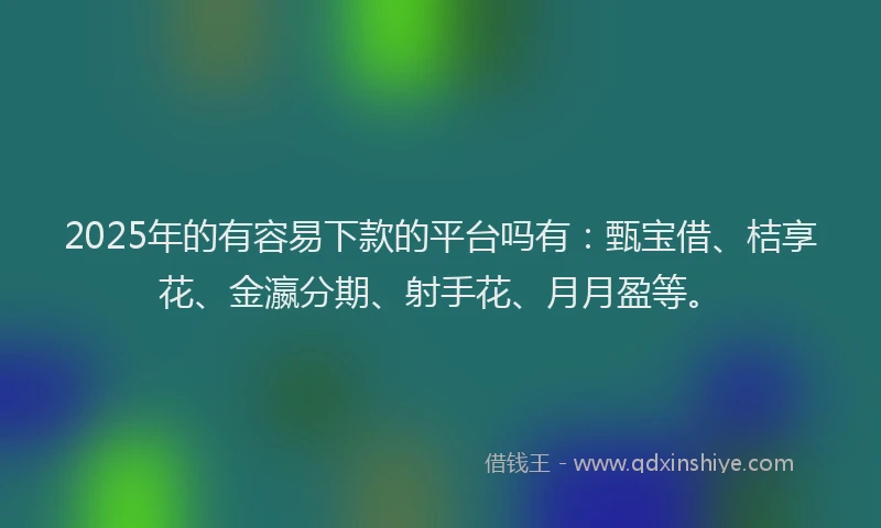 2025年的有容易下款的平台吗有：甄宝借、桔享花、金瀛分期、射手花、月月盈等。