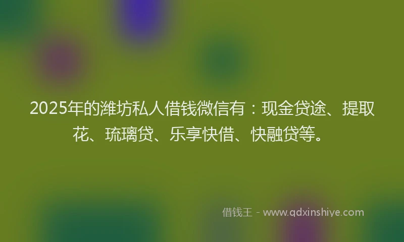 2025年的潍坊私人借钱微信有：现金贷途、提取花、琉璃贷、乐享快借、快融贷等。