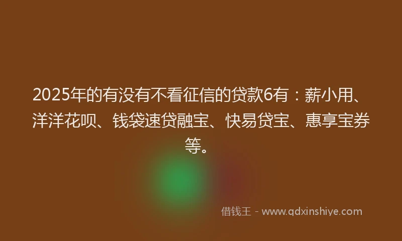 2025年的有没有不看征信的贷款6有：薪小用、洋洋花呗、钱袋速贷融宝、快易贷宝、惠享宝券等。