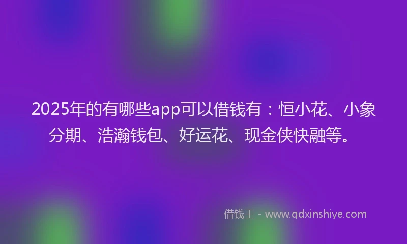 2025年的有哪些app可以借钱有：恒小花、小象分期、浩瀚钱包、好运花、现金侠快融等。