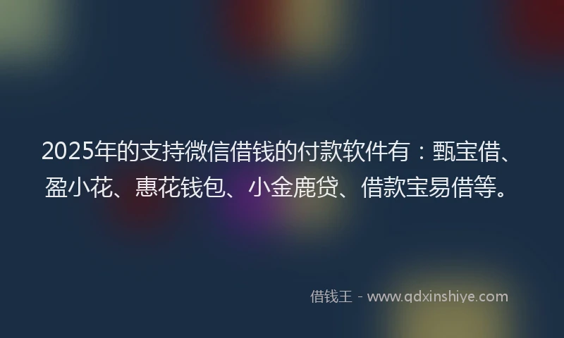 2025年的支持微信借钱的付款软件有：甄宝借、盈小花、惠花钱包、小金鹿贷、借款宝易借等。