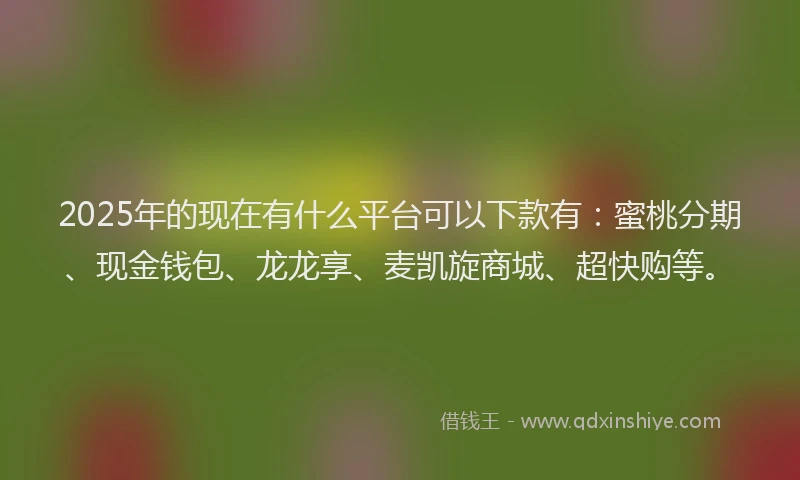2025年的现在有什么平台可以下款有：蜜桃分期、现金钱包、龙龙享、麦凯旋商城、超快购等。