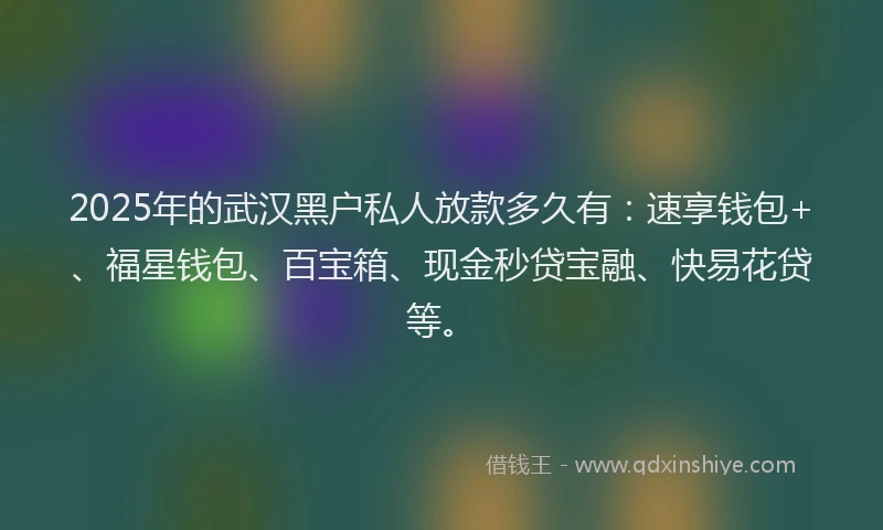 2025年的武汉黑户私人放款多久有：速享钱包+、福星钱包、百宝箱、现金秒贷宝融、快易花贷等。