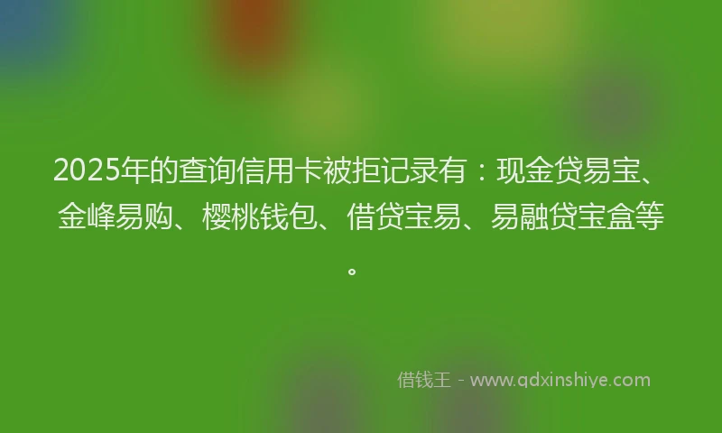 2025年的查询信用卡被拒记录有：现金贷易宝、金峰易购、樱桃钱包、借贷宝易、易融贷宝盒等。